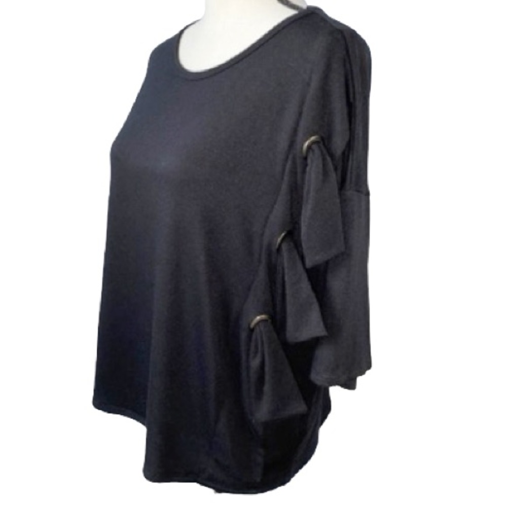 Anthropologie Everly Black Top with Side Ties Accent 3/4 Sleeve size S